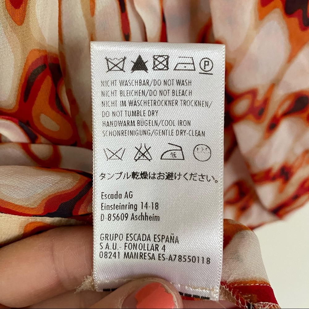 Escada 100% Silk Patterned Split Front Blouse S - image 6